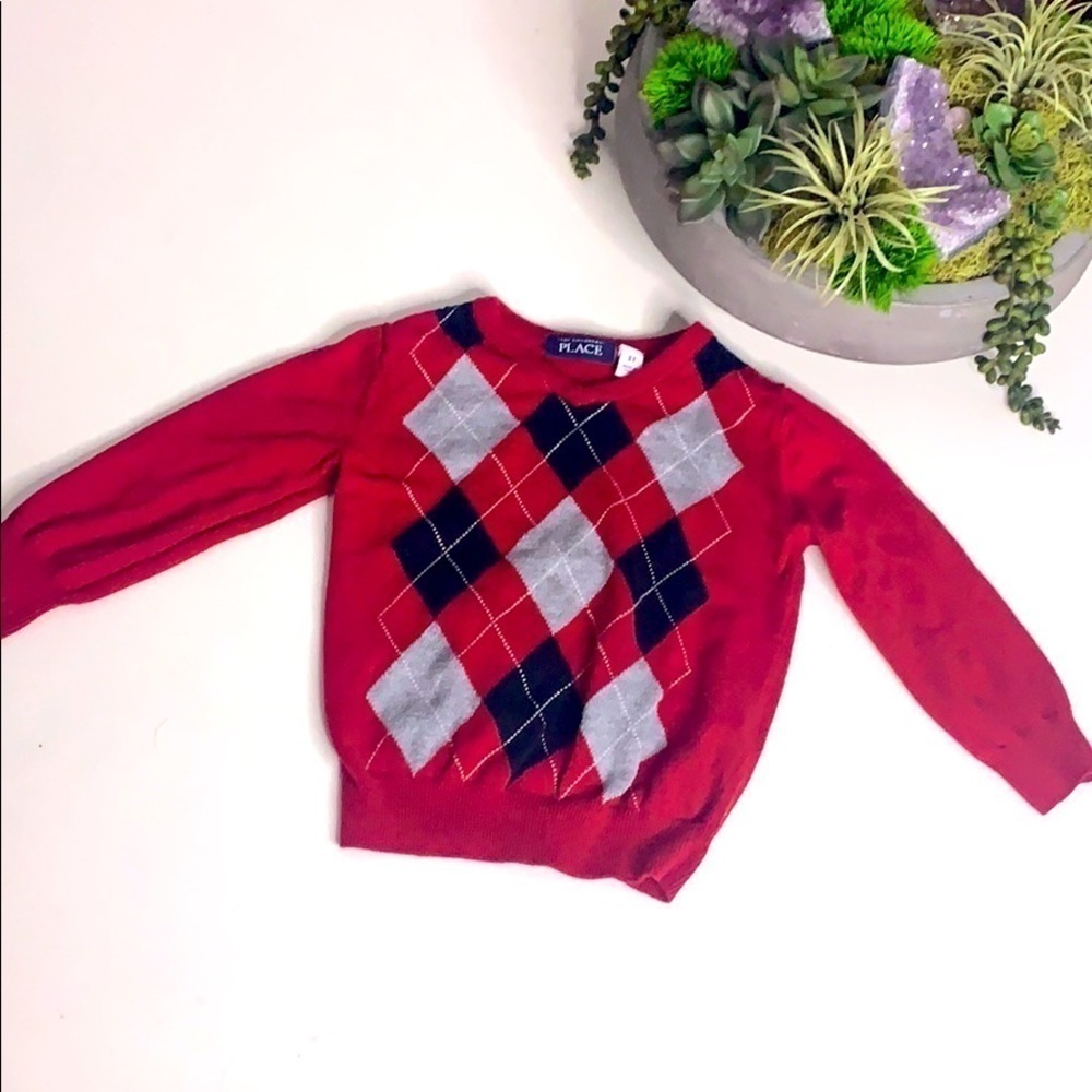 The children’s place red preppy diamond pullover sweater boy kid toddler 3T